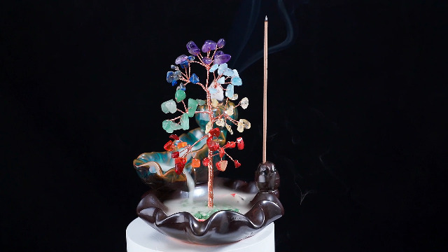 Fontaine Decorative Interieur JSDDE Porte Encens Cascade Avec 7 Chakra Arbre De Vie En Pierres Support Encens