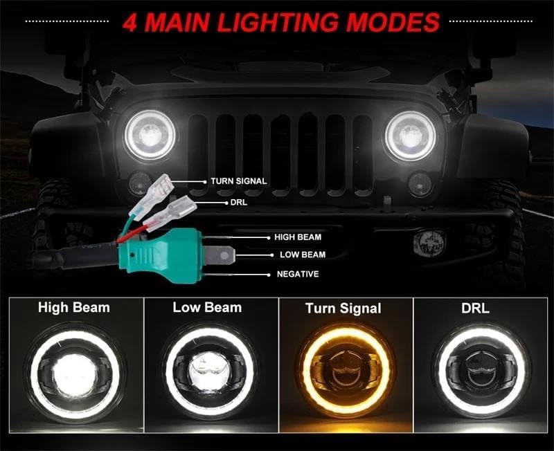 ジープ用ラングラー車 7 "ヘッドライトラウンド LED ヘッドライト DRL 黄色信号灯 フロント 【ボートマリ】