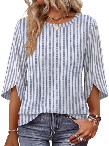 OFEEFAN 3/4 Length Sleeve Womens Tops Crew Neck Petal Sleeve Fall Tops Womens Blouses Dressy Casual