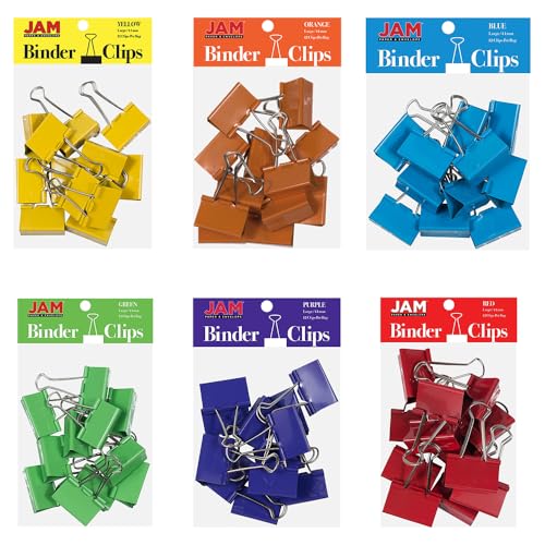 JAM Paper Colorful Binder Clips Set - Large 1 1/2 inch, 72 pack