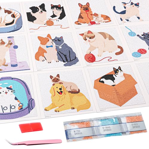 Image of Caydo 12 Pack Small Animal Themed Diamond Painting Kits for Adults Full Drill 5D DIY Paint Gem Art A Relaxing Craft for Home Wall Decor(6inch)