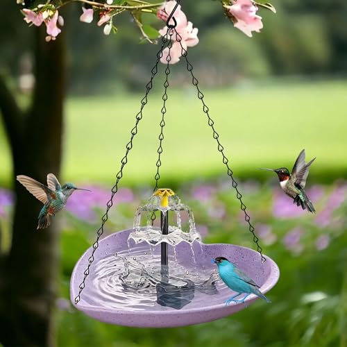 Fontaine solaire pour bain d'oiseaux extérieur violet suspendu en cœur