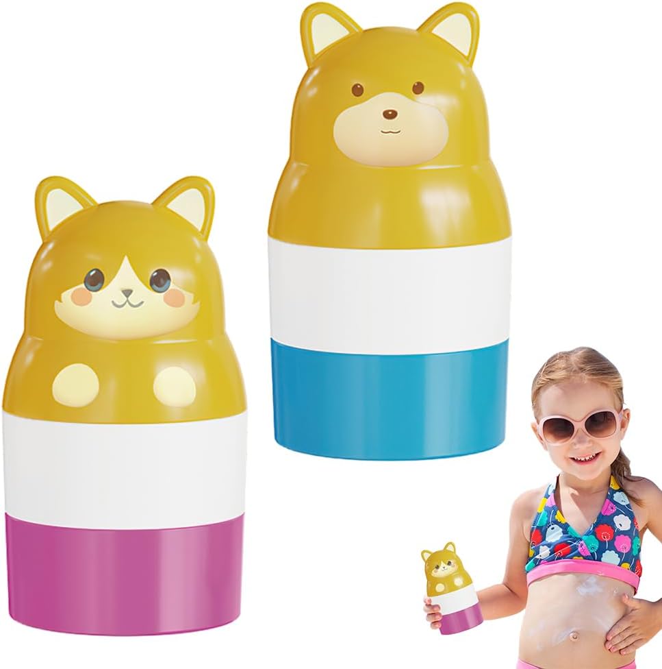 SKIKHN 2 stuks zonnecrème-applicator voor kinderen, zonnecrème, rollerflessen, applicator voor kinderen, navulbaar voor bodylotion en lotion, draagbare zonwering-applicator voor kinderen en