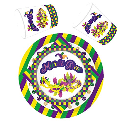 44 Pcs Mardi Gras Party Supplies Plates Cups Napkins - Mardi Gras Party Decorations Favors Tableware Set #TOP6
