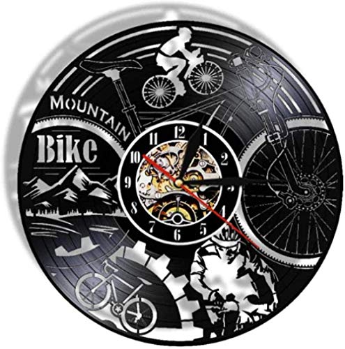 Vinyl Wanduhr Mountainbike Vinyl Schallplatte Wanduhr Mountainbiken Schwarz Retro Wandkunst Home Decor Stille Wanduhr Adventure Bike Geschenk-Mit Led