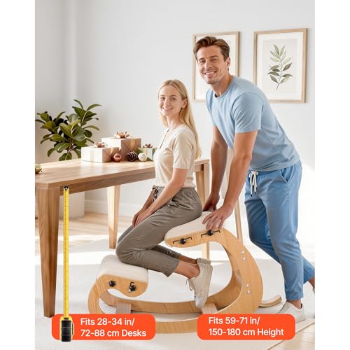 Image of VEVOR Ergonomic Kneeling Chair, Wooden Posture Knee Chair with Adjustable Thick Foam Cushions, Backrest and Wood Frame, Adjustable Height, Relief for Neck or Back Pain for Home, Office or Meditation