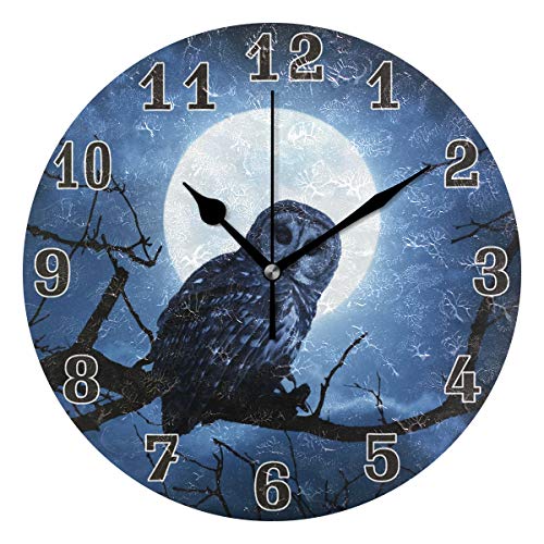Auuxva Halloween Owl Moon Tree Round Acrylic Wall Clock, Silent Non Ticking Art Painting For Kids Bedroom Living Room Office School Home Decor #TOP11