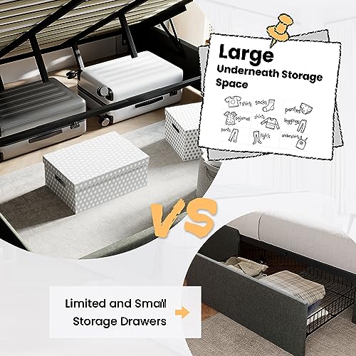 image for SHA CERLIN Queen Size Lift Up Storage Bed/Button Tufted Wingback Headb