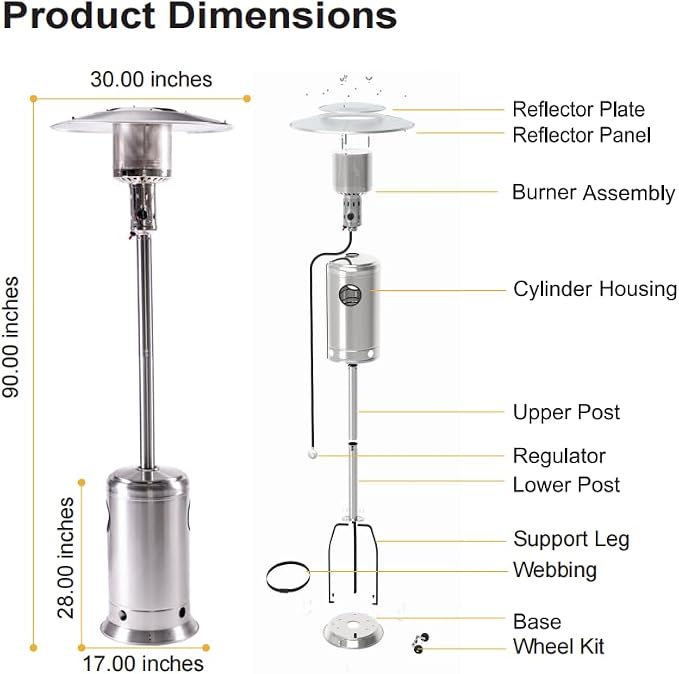 LEGACY HEATING 88 Inch Patio Heater, 47,000 BTU Standing Heater with Wheels, Stainless Steel Burner, Gas Propane Patio Heater for Outdoor Garden Use, Porch, Party, Deck image 3