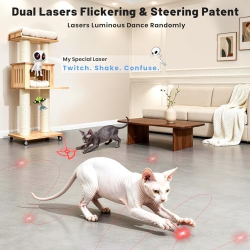ORSDA Laser Cat Toys, 2 in 1 Automatic Dual Laser & Catnip UFO Dangler Cat Toys for Indoor Cats, Truly Random Trajectory Radar Motion-Activated, Rechargeable 4 Modes, Clamp Design, White — view 2