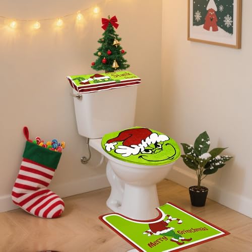 Christmas Decorations - Grinch Toilet Seat Cover Xmas Bathroom Sets