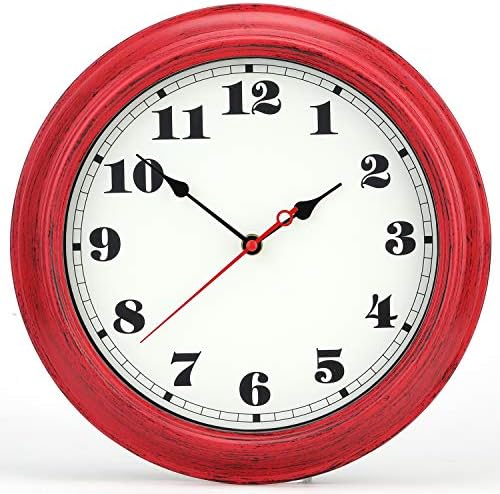 iMotion 12-Inch Decorated Dial Face Retro Silent Non-Ticking Round Home Decor Wall Clock(red)