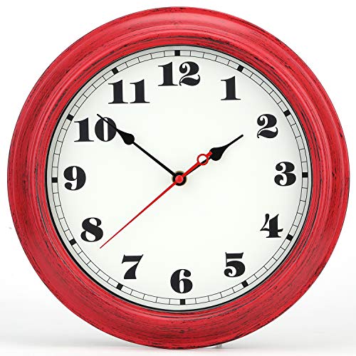 Imotion 12-Inch Decorated Dial Face Retro Silent Non-Ticking Round Home Decor Wall Clock(Red) #TOP23