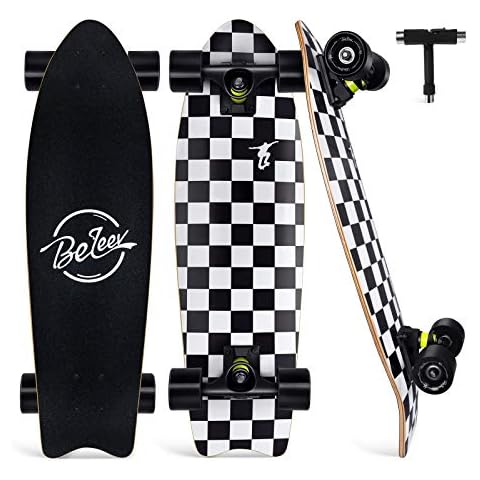 Beleev Skateboard 27 inch Complete Cruiser Retro Skateboard, Black Cover