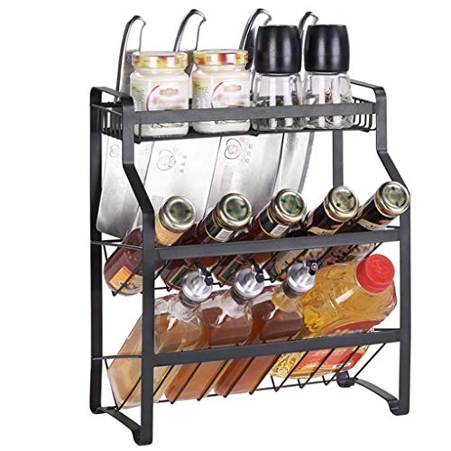 Simple Home Cocina Estantes Organizador 3 Nivel condimento Shelf-Slip no Bastidores de Almacenamiento Portacuchillas para Especias Tarros Condimentos Almacenamiento 35x18.5x40cm Párese,Black Cover