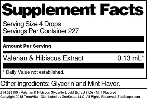 Miniatura 5 de Terravita Extracto líquido de glicerita de valeriana e hibisco (15) - sabor a menta (1 oz, ZIN 523150)
