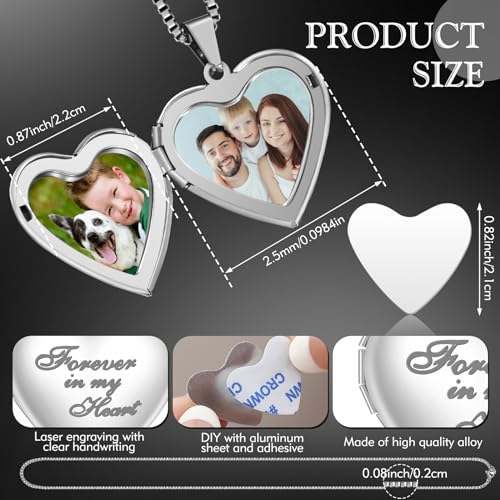 Forever in My Heart Locket Necklace Set Sublimation Pendant Trays Set That Hold Pictures Silver Locket Necklace Bezel Tray Chain Sublimation Discs for Women Mom Gift3