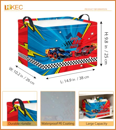 Image of Rectangle Storage Basket with Handles,Collapsible Storage Bin,Books Box,Gift Basket(Red vs. Blue Racing)