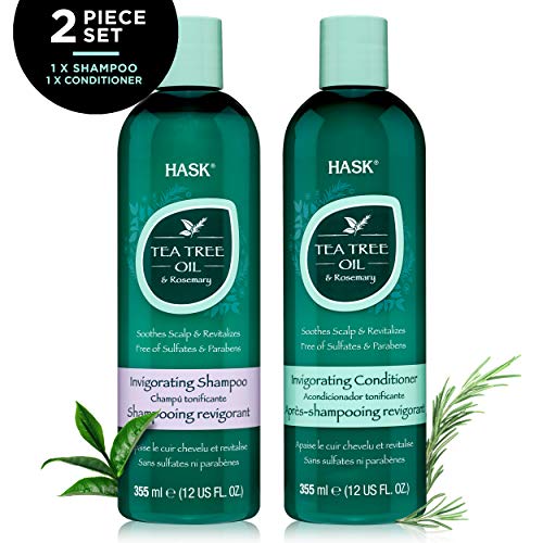 Hask Tea Tree Oil & Rosemary Invigorating Shampoo + Conditioner Set For All Hair Types, Color Safe, Gluten-Free, Sulfate-Free, Paraben-Free, Cruelty-Free - 1 Shampoo And 1 Conditioner #TOP5