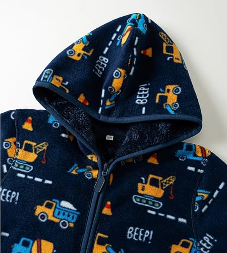 Image of Boys Girls Polar Fleece Jacket with Hood Toddler Coat 2-12 Years | Soft Full Sherpa Fleece Lining, Anti-Pilling, Mid-Weight, Easy Zip-Up, Hooded Design, Hand-Warm Pockets, Elastic Cuffs & Hem