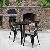 Flash Furniture Commercial Grade 24' Round Black Metal Indoor-Outdoor Table Set with 2 Cafe Chairs