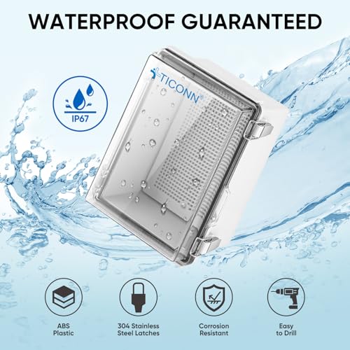 Image of TICONN 2PK Outdoor Electrical Box Waterproof, Junction Box IP67 ABS Plastic Enclosure with Hinged Cover with Mounting Plate, Wall Brackets, Cable Glands (Clear, 8.7 inchX6.7 inchX4.3 inch)
