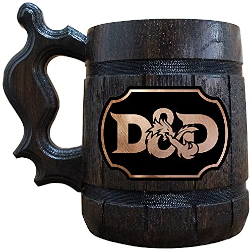 Dungeon Master Beer Mug, DnD Gifts, 22 oz, Dungeons and Dragons Wooden Beer Stein, Personalized DM Tankard, Beer Mugs with Handles, Gift for Men, Gift for Him