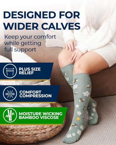 Image of Pembrook 3 Pairs Plus Size Compression Socks Wide Calf - Bamboo Viscose Compression Socks for Women Wide Calf