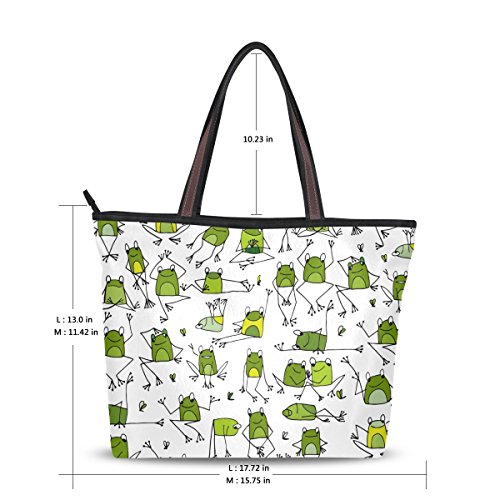 Large Shoulder Bag Funny Frogs Bag Tote Top Handbag With Zipper Pocket Handle Bag #TOP1