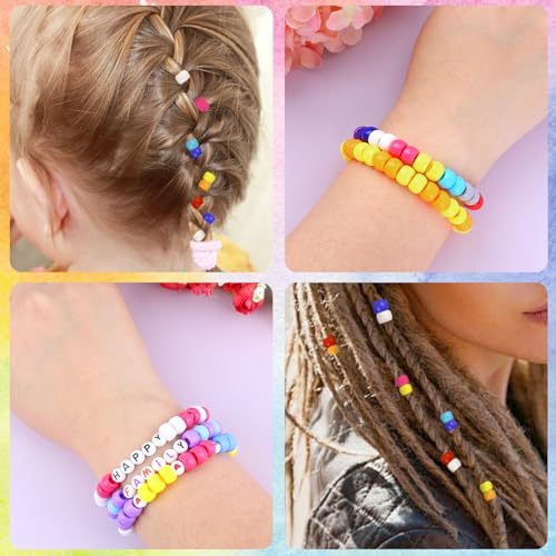 Image of 2600+pcs Pony Beads Kit 18 Color Rainbow Plastic Multicolor Pony Bead Bulk with Elastic String Hair Beads DIY Crafts Jewelry Making Kit for Bracelets Necklaces Key Chain