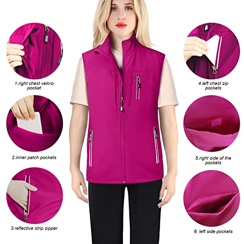 Clumor Women's Running Golf Vest Lightweight Softshell Sleeveless Jacket Windproof Reflective Sports Outerwear For Cycling Hiking（Xs/Pink #TOP2