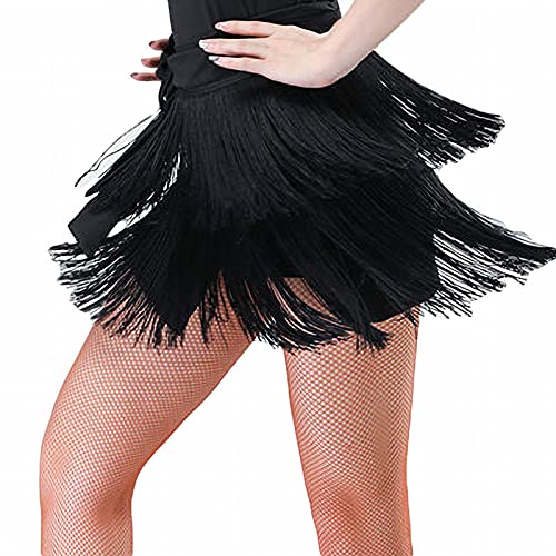 Women's Dance Skirts Ballroom Latin Dance Dress Tango Dance Skirt Apron Tassel Skirt Dance Practice Performance Hip Scarf (Black-Two Tassel) #TOP3