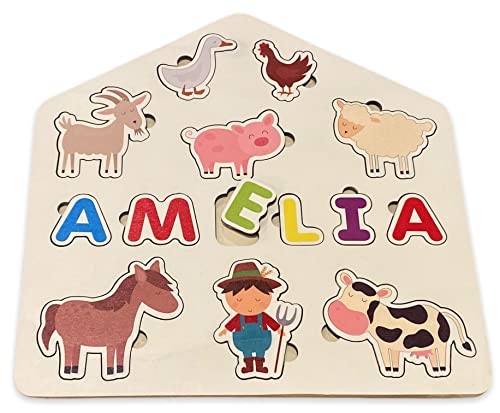 Personalized Wooden Name Puzzle Farm Animals Wooden Toy 1st Birthday Gift for Kids Learning Toy Girl or Boy Easter Gifts