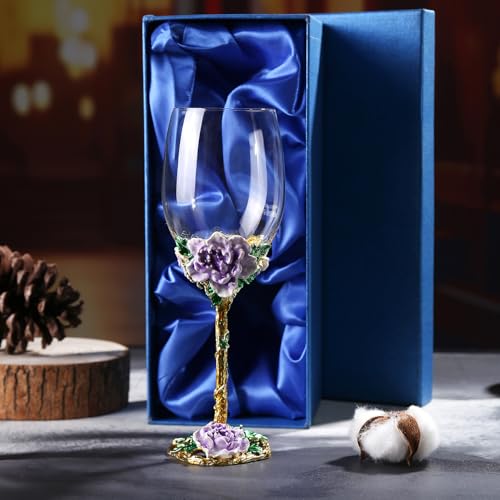 Simcat Flower Wine Glasses Hand Painted Long Stem Glass