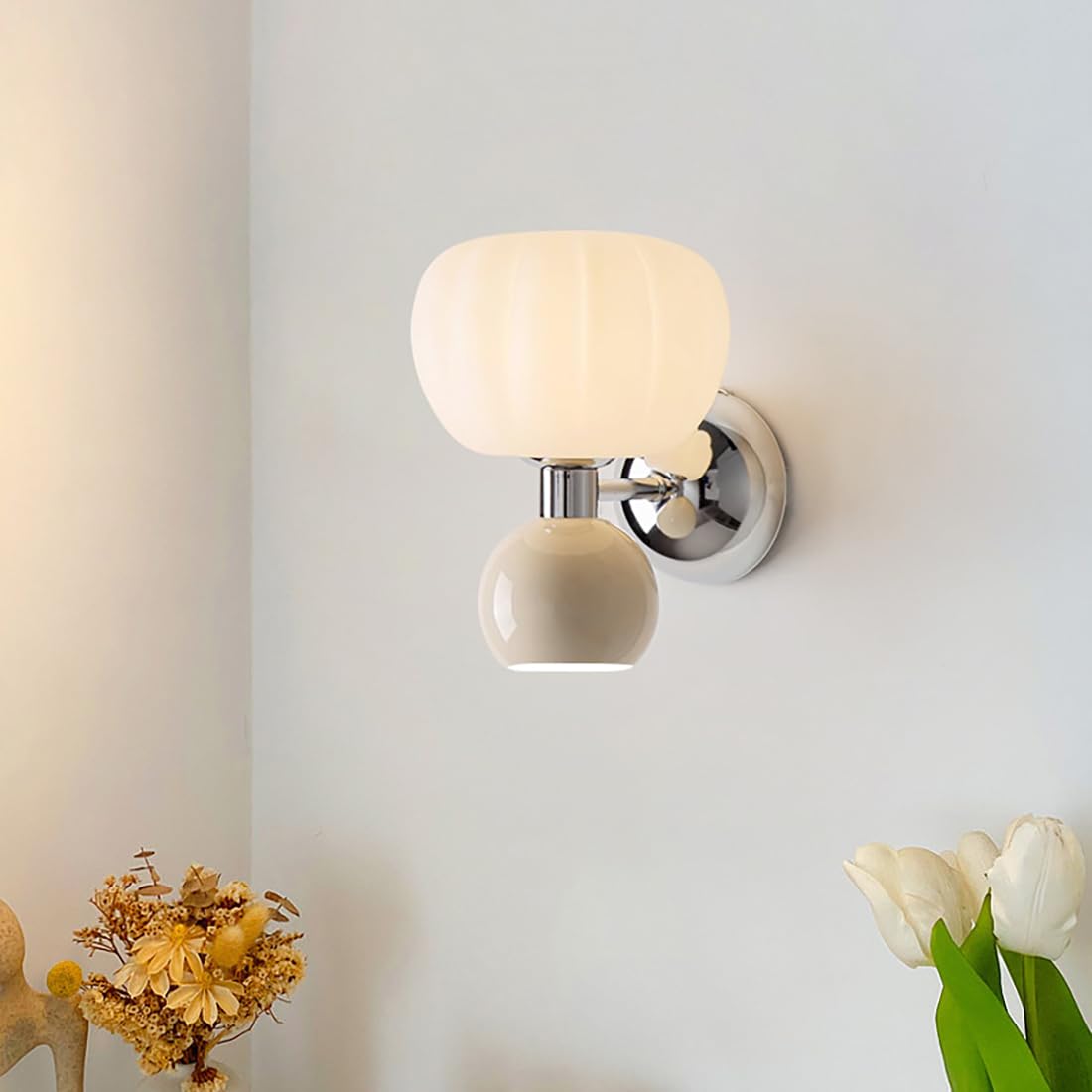 HUAYUSEDF Wall Lamp Mid-Century Modern Sconces 2-Lights Up and Down Mount Light with Pumpkin Shade Macarons Fixtures for Bedroom Living Room Hallway(Green) Green(White)