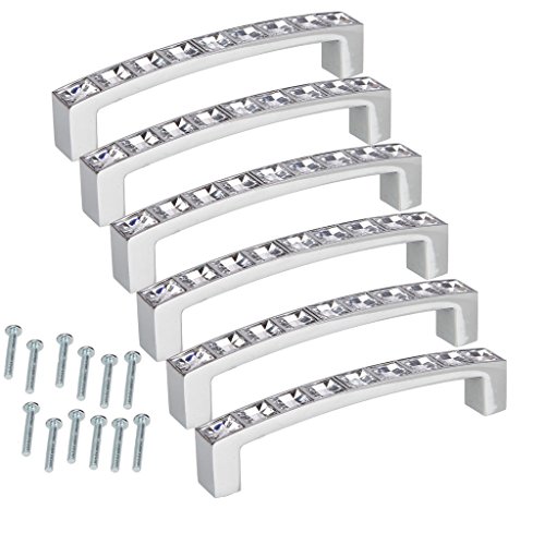 Vnfire Pack of 6 Europe Style Square Clear Crystal Rhinestone Furniture Door Wardrobe Cupboard Cabinet Drawer Pull Handle Kitchen Knobs 64mm