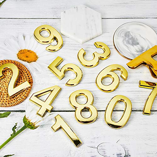 Image of 20 Pieces House Numbers Mailbox Numbers 0-9, 3D Door Address Numbers Self Adhesive Mailbox Numbers Sticker or House, Apartment, Office, Hotel Room, Mailbox Signs (Gold, 2.76 Inch)