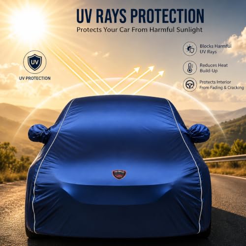 Image of Autofurnish Blue Waterproof Car Body Cover for Hyundai Grand i10 NIOS 2019 | 101% Waterproof & Dustproof | Soft Inner Cotton Lining | Anti Scratch | Triple Stitching | Buckle Belt | Car Cover
