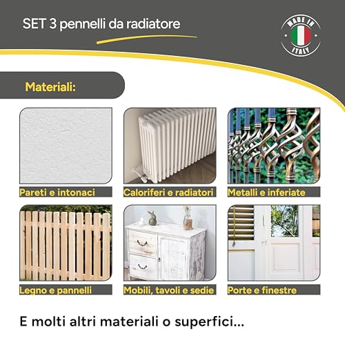 Set mit 3 Heizkörperpinseln, Set 3 Größen 3-4-5 zum Lackieren von Heizkörpern oder Profilieren – Made in Italy
