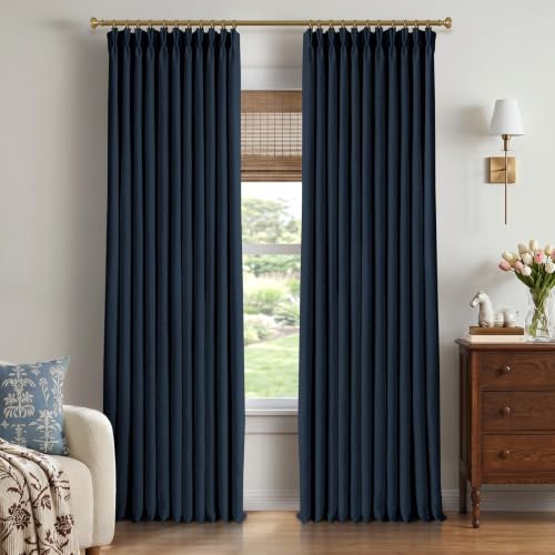 CAPALOCA Extra 70 Inch Wide Linen 100% Blackout Curtains 102 Inch Long