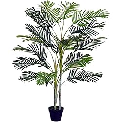 Macetas Decorativas Terraza Outsunny Palma Artificial 150cm con Cañas Naturales Árbol Planta Decorativa Sintética con Maceta Casa Terraza Jardín Decoración