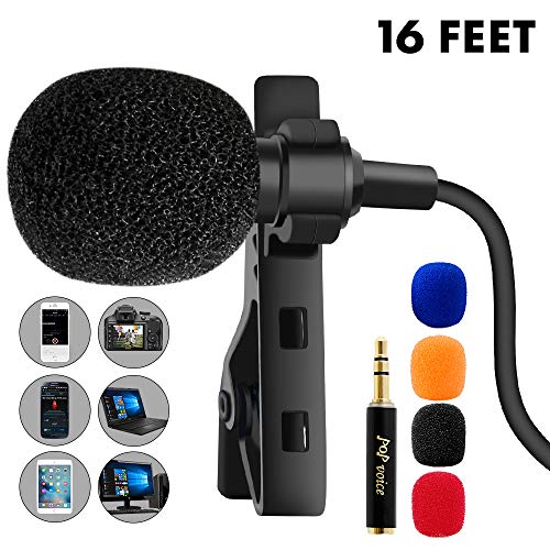 PoP voice 16 Feet Single Head Lavalier Lapel Microphone Omnidirectional Condenser Mic