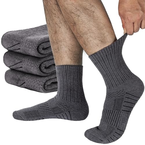 RUNCL Men's Hiking Socks, Merino Wool Cushion Socks, Moisture & Wicking Crew Socks for Outdoor Sports, Xmas Gifts (3 Pairs)