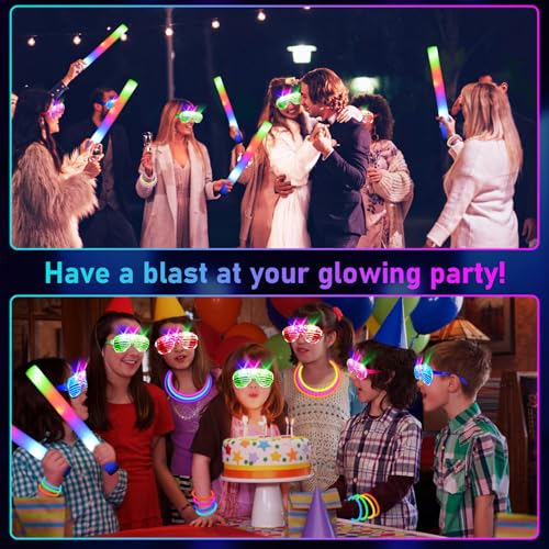 SHQDD 136PCS Glow in the Dark Party Supplies, 18 PCS Foam Glow Sticks, 18 PCS LED Glasses and 100PCS Glow Sticks Bracelets,Neon Party Favors for Glow Party, Wedding, Concert,Raves and Birthday - Image 7