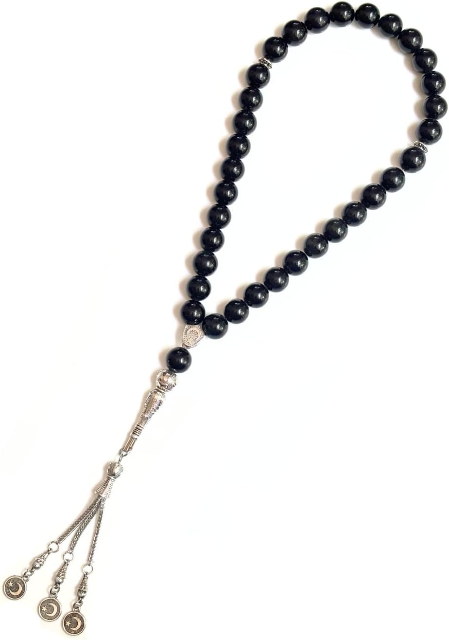 Healing Crystals 33 Beads Tasbih – 8mm Natural Gemstone Prayer Beads with Metal Charm – Round Islamic Tasbeeh for Meditation, Zikr, Namaz, Spiritual Healing