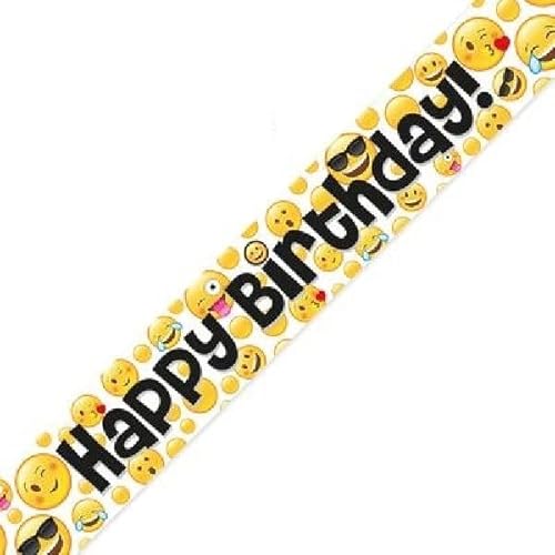 Smiley Happy Birthday Emoji Happy Faces Fun Laughing Party Foil Banner Pennant OT