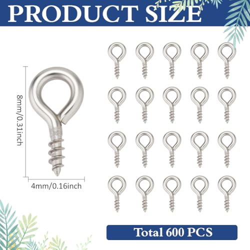 CRAFTYMELODY 600Pcs Screw Eye Pin Peg Bails 304 Stainless Steel Cup Pearl Peg Bails 0.3×0.15inch Eyelet Hooks Small Eye Screws Connectors for Jewelry Making Adult DIY Half Drilled Beads Craft