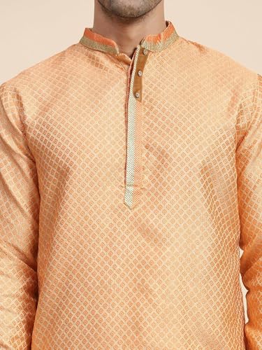 SKAVIJ Men's Brocade Silk Embroidered Kurta Pajama Set Thread Work Festive Party Ethnic Dress3