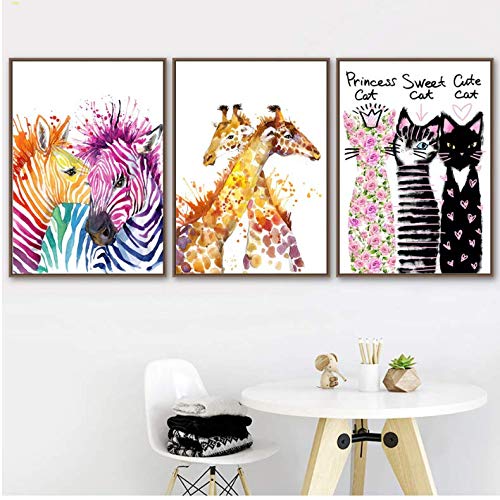 Aquarelle zèbre girafe chat peinture mur art pour transformer l'ambiance de votre salon moderne