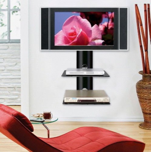 2Xhome – New Tv Wall Mount Bracket (Dual Arm) & Two (2) Double Shelf Package #TOP7